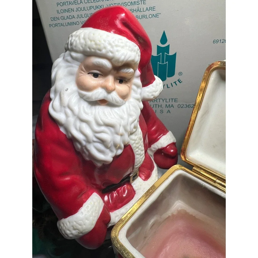 VTG PartyLite Jolly Santa Votive Holder Ceramic Hinged Gift Box Christmas - Picture 4 of 11